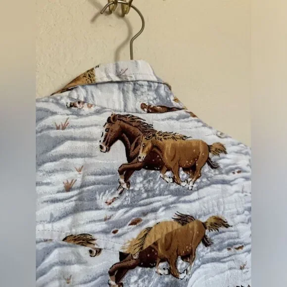 Vintage All Over Horse Button Down Shirt Size XL Winter Running Horse Print - Picture 4 of 7